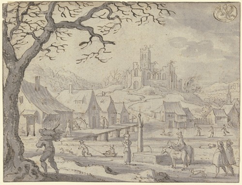 Monatsbild Januar, oben rechts das Zeichen des Wassermanns
