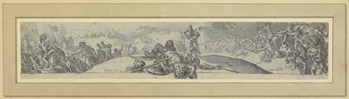 David enthauptet Goliath, rechts das siegreiche Heer der Kinder Israel, links die fliehenden Philister