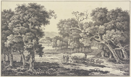 Waldlandschaft mit einem Güterwagen