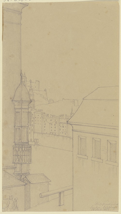 Aussicht aus dem Fenster der Unterkunft des Künstlers auf Salzburg