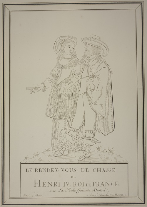 Der König von Frankreich Henri IV. und Gabrielle d’Estrées auf der Jagd