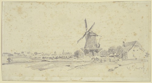 Landschaft mit Wiedensahler Holländermühle und Haus des Müllers