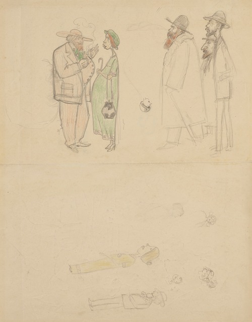 Caricatures de Paul Sérusier, Marguerite-Claude Sérusier, Ker-Xavier Roussel, Pierre Bonnard et Édouard Vuillard