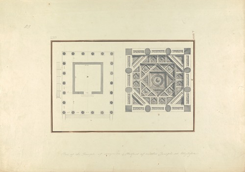 Plan of a Temple at Mylasa and Detail of a Coffered Ceiling from a Tomb