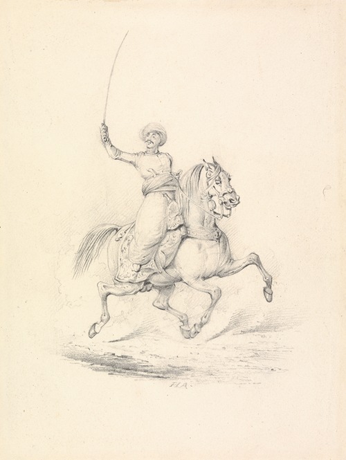 Turbaned Cavalryman, Right Arm with Curved Sword Upraised