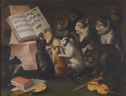 A Glaring Of Cats Making Music And Singing (circa 1700)