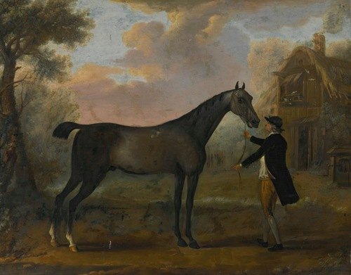 A horse and groom in a landscape