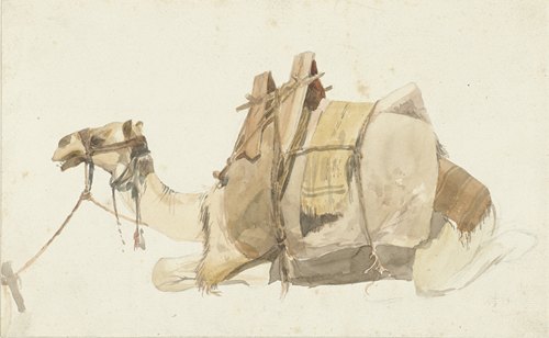 Zittende beladen kameel, George Antoine Prosper Marilhat