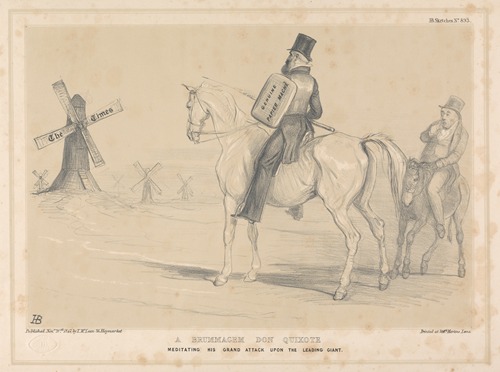 A Brummagem Don Quixote, Meditating his Grand Attack Upon the Leading Giant