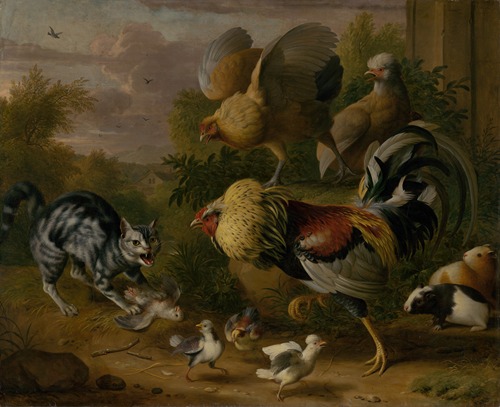 A cat among roosters