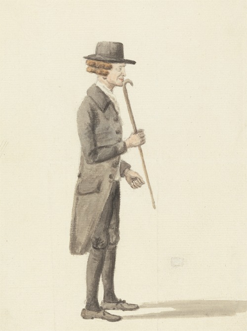 Full-length Figure of a Man Dressed in Black Holding a Walking Stick