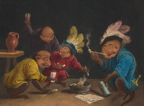 The Singerie [Four monkeys smoking pipes]