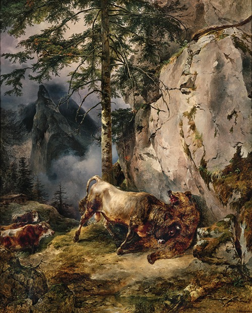 A Bull Fighting a Bear