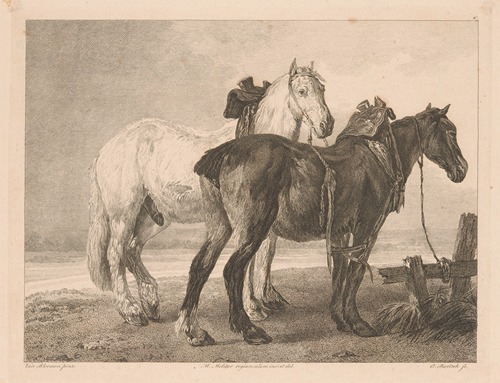 Two horses in a river landscape