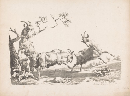 Three goats in a landscape