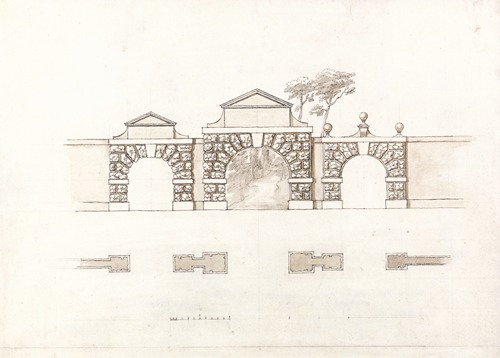Entrance Screen at Stowe House, Buckinghamshire: Elevation and Plan