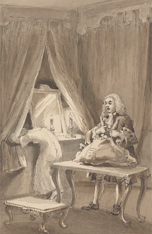 Hogarth After His Wife had Put on a New Night Shirt, Ties up Her Things to Send to Sir James Thornhill with a Letter…