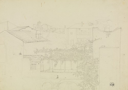 Blick auf Hinterhäuser und eine Pergola in einer italienischen Stadt