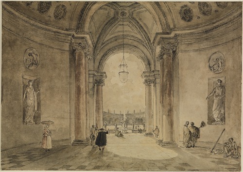 Blick durch das Atrium des Casinos in das Gartenparterre der Villa Albani