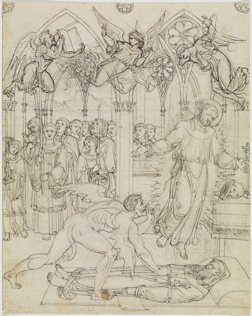 Streit des Hl. Franziskus mit dem Satan um die Seele des Mönches Guido da Montefeltro (Dante Inferno, Canto 27, V 112)