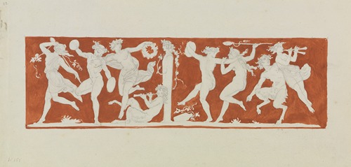 Tanz von Satyrn und Bacchantinnen um die Herme des Dionysos