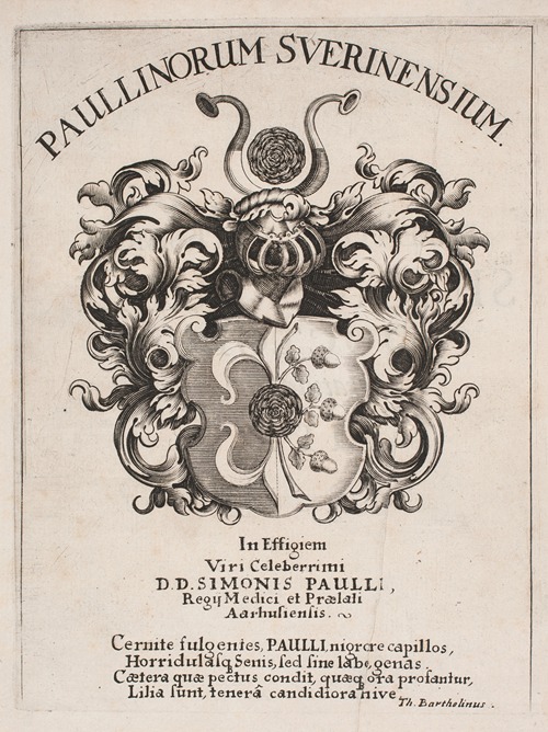 Simon Paullis våbenskjold Illustration til Simon Paulli, Quadripartitum Botanicum
