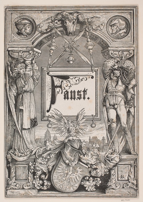 Titelblad og Vignet til en udgave af Faust , München 1884