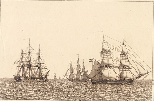En fregat ligger for anker Illustration til Linearperspectiven , Tavle IXb