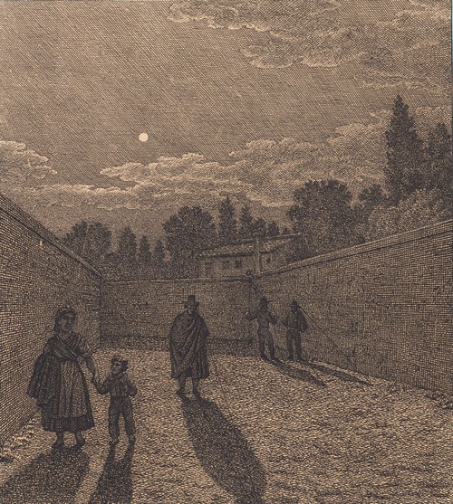 Måneskin over en vej Illustration til Linearperspectiven , Tavle IV