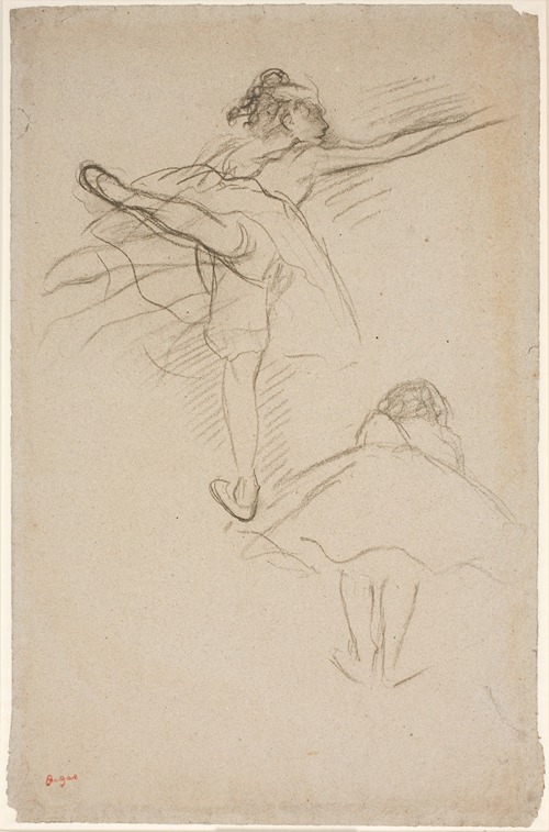 Edgar Degas Drawing Reproduction: Standing dancer with right arm raised  (Danseuse debout, le bras droit leve) c.1891 . Fine Art Print