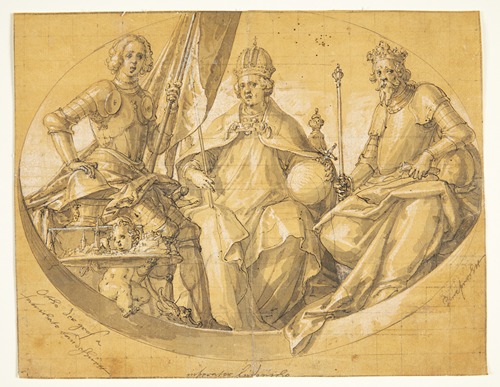 Udkast til et ovalt loftsmaleri forestillende kongerne Otto den Store 912-973 , Ludvig den Rige 1417-1479 og Ruprecht 1352-1410