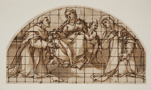Lunette med Madonna og barn med sankt Frans af Assisi og Katharina af Sienna