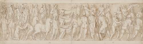 Sarmaterne overgiver sig; germanere føres over Donau; germanere anklages af sarmatere foran Marcus Aurelius; påbegyndelsen af en henrettelsesscene