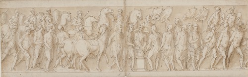 Tilfangetagne kvinder føres bort; livvagternes optog; Marcus Aurelius ofrer ved et alter; Marcus Aurelius betragter et angreb