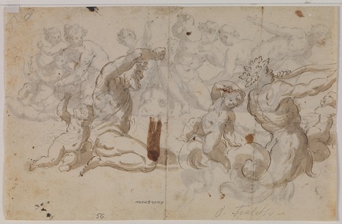 Studie til en triton med to putti og et andet til Neptun med en putto