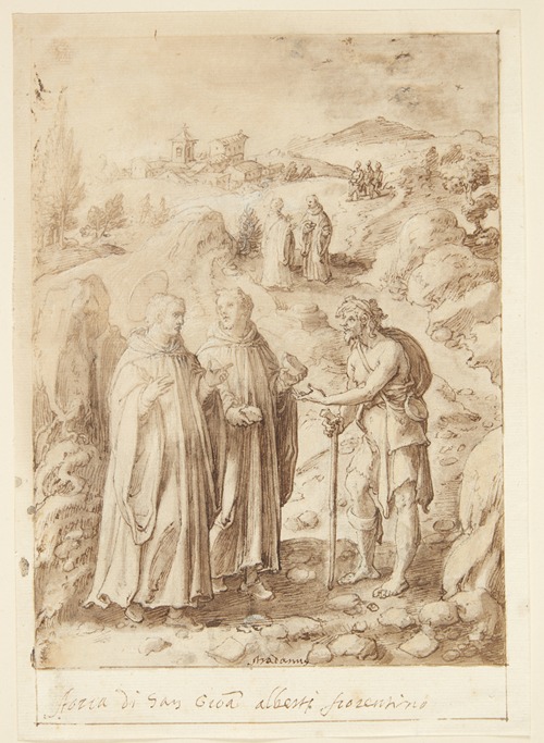 S Giovanni Alberti Fiorentinos historie Helgenen og den ledsagende munk giver en tigger deres sidste brød