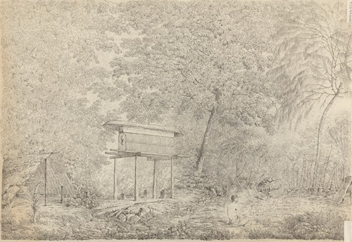 A Toopapaoo of a Chief, with a Priest Making his Offering to the Morai, in Huoheine