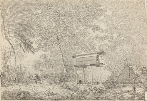 A Toopapapoo of a Chief, with a Priest Making his Offering to the Morai, in Huoheine
