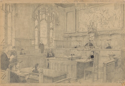 Studie van de gehele compositie voor het (onvoltooide) schilderij van de Nederlandse rechtbank in London, juni 1942