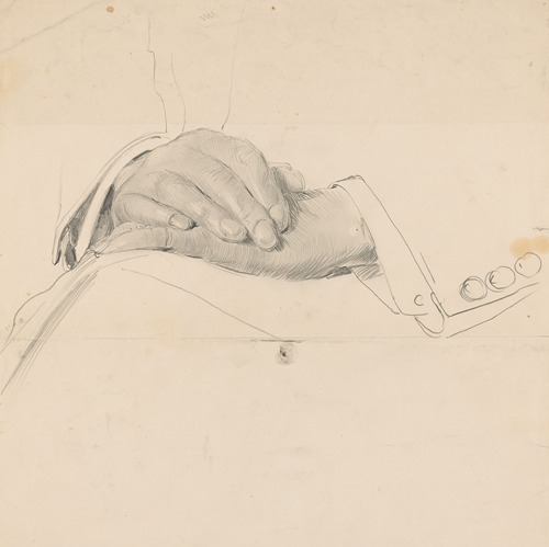 Studie van handen voor het (onvoltooide) olieverfschilderij van de Nederlandse rechtbank in Londen, juni 1942