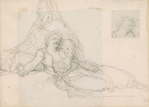 Study of a Seated Egyptian Warrior and His Wounded Comrade for ‘Napoleon Pardoning the Rebels at Cairo’