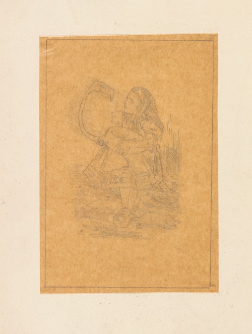 Tracing of Alice trying to play croquet with flamingo and hedgehog