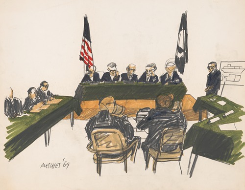 Five admirals at a court of naval inquiry, led by Vice-Admiral Harold G. Bowen, Jr., in Coronado, California