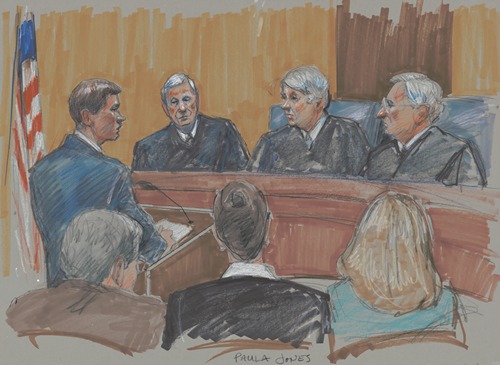 Lawyer speaking in courtroom during case brought by Paula Jones against Bill Clinton