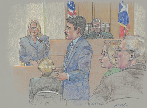 Darlie Lynn Routier, lawyer, judge and others during her trial for murder of her son
