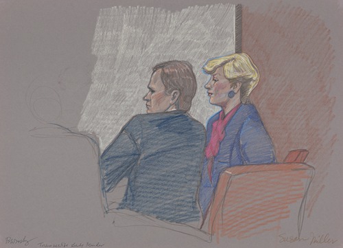 Woman and man seated at an unidentified trial, possibly related to Texas v. Sue O. Miller, a child kidnapping case