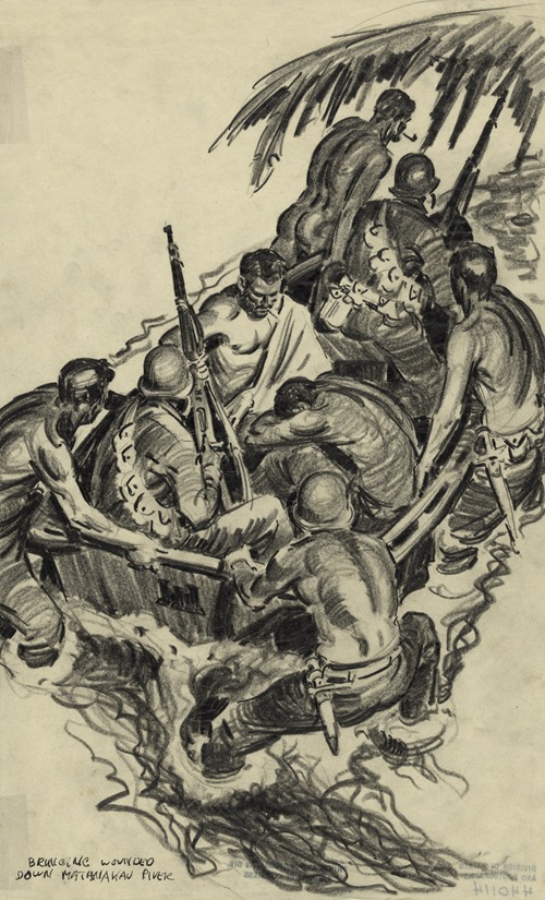 Bringing wounded down Matanakau [i.e. Mataniko] River