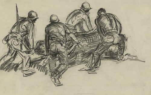 Impression – litter bearers Mt. Aestin [i.e. Mt. Austen] front – Guadalcanal