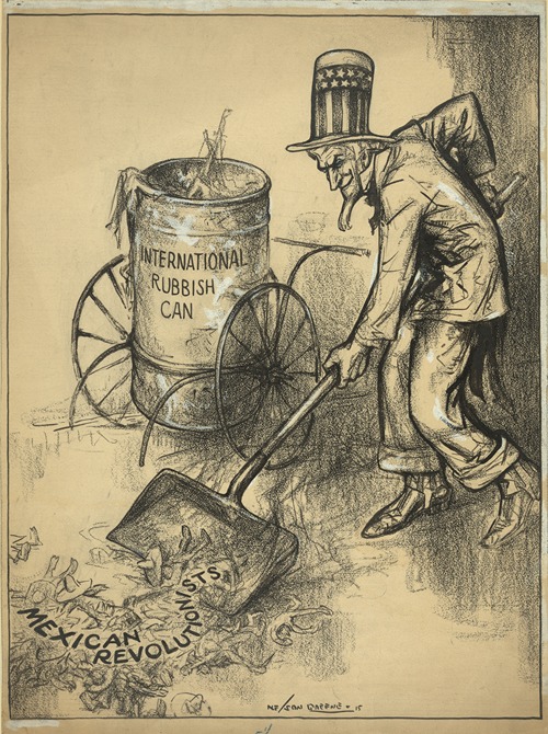 Uncle Sam picking up Mexican revolutionists with a shovel for the international rubbish can