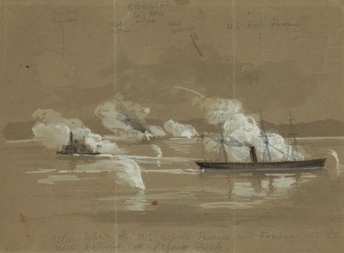 Action between the U.S. vessels Pawnee and Freeborn and the rebel batteries at Acquia Creek